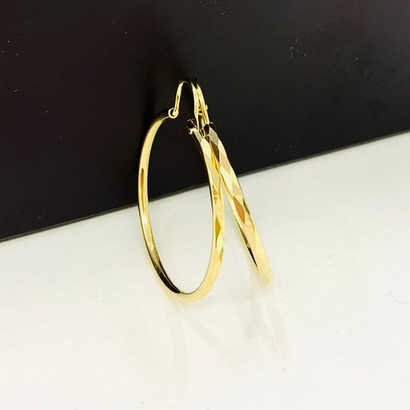 14K Gold Filled Endless Hoop Earrings with Diamond Cut Design for Womens 1.5x1.3 - Picture 2 of 6